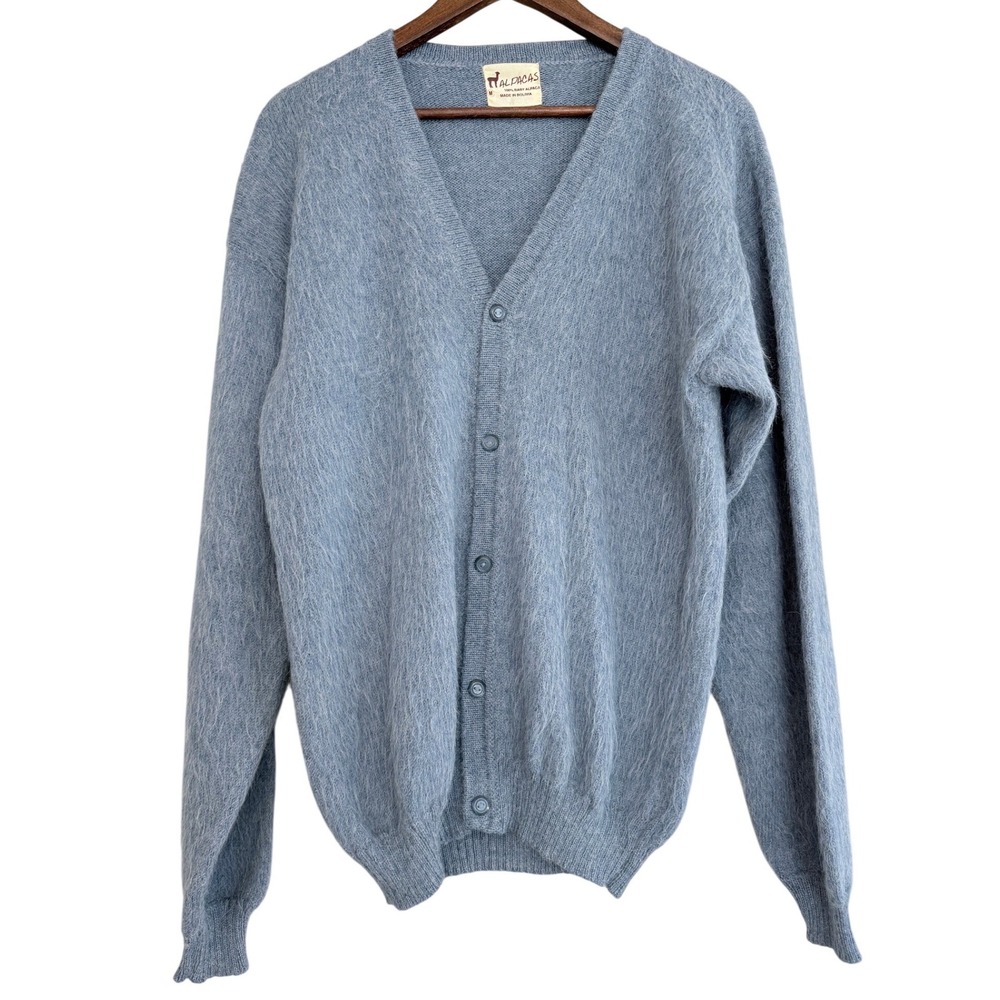 Alpacas 100% Baby Alpaca Light Blue V-Neck Button Down Cardigan Size Medium